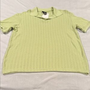 H&M Polo Shirt Light Green Cotton Blend Crochet Style Men’s Size M